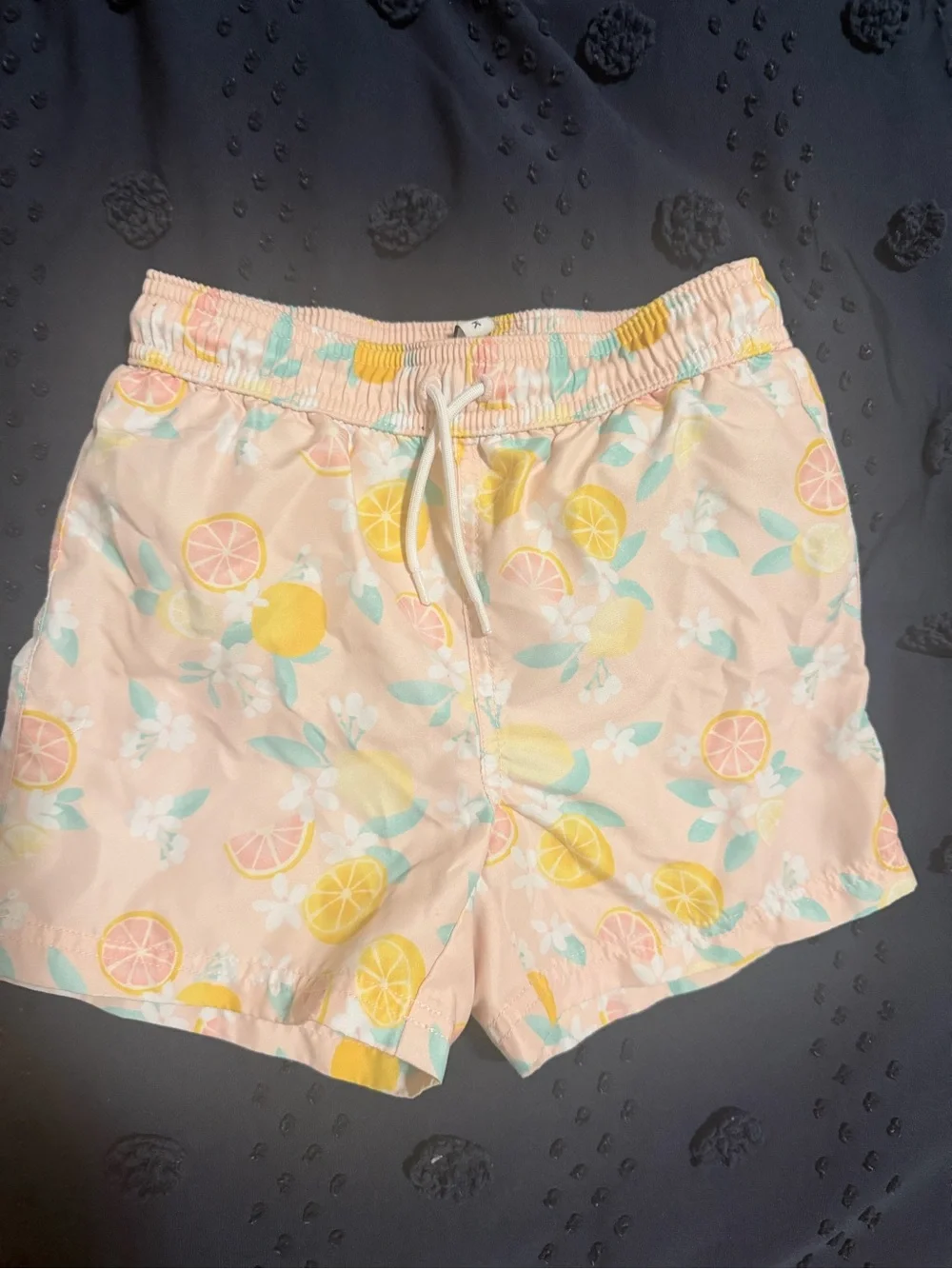 Janie and Jack Peach Citrus Print Kids Swim Trunks